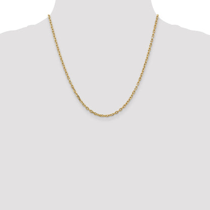 14K Yellow Gold 20 Inch 3mm Diamond-Cut Round Open Link Cable With Lobster Clasp Chain