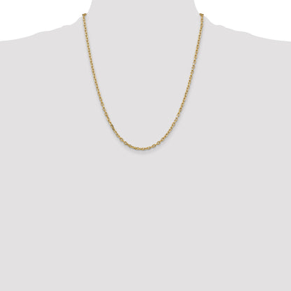 14K Yellow Gold 22 Inch 3mm Diamond-Cut Round Open Link Cable With Lobster Clasp Chain