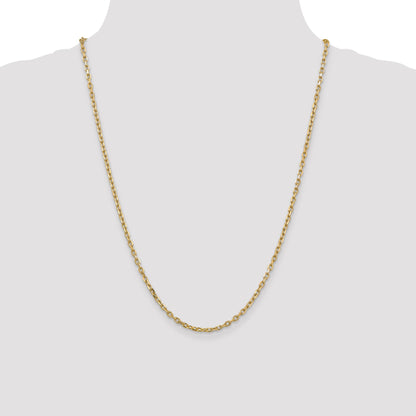 14K Yellow Gold 24 Inch 3mm Diamond-Cut Round Open Link Cable With Lobster Clasp Chain