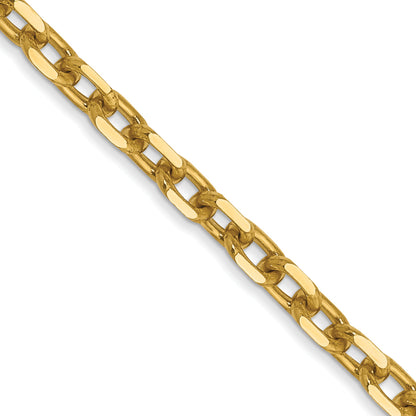 14K Yellow Gold 18 Inch 3mm Diamond-Cut Round Open Link Cable With Lobster Clasp Chain
