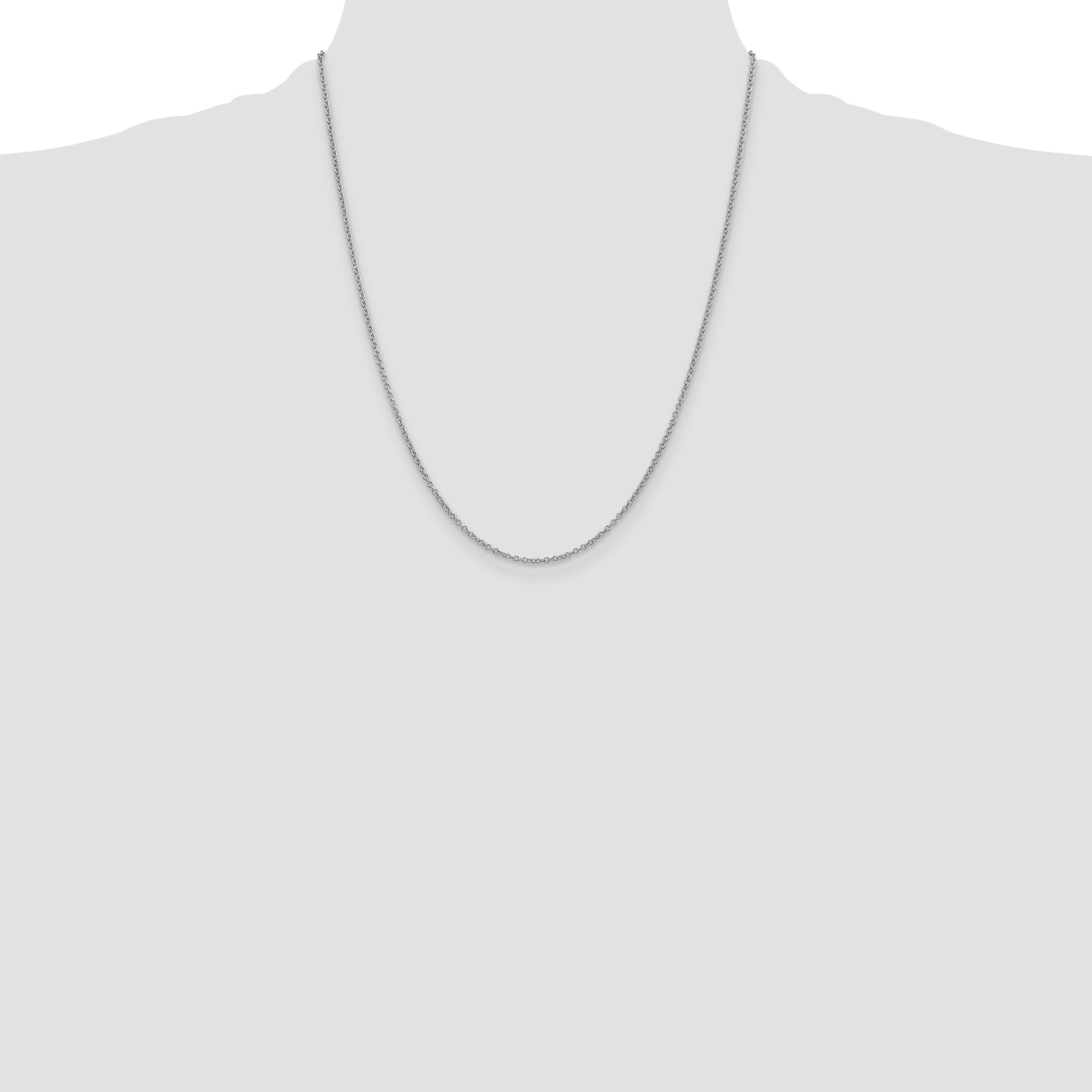 14K White Gold 22 Inch 1.4mm Round Open Wide Link Cable With Lobster Clasp Chain Necklace