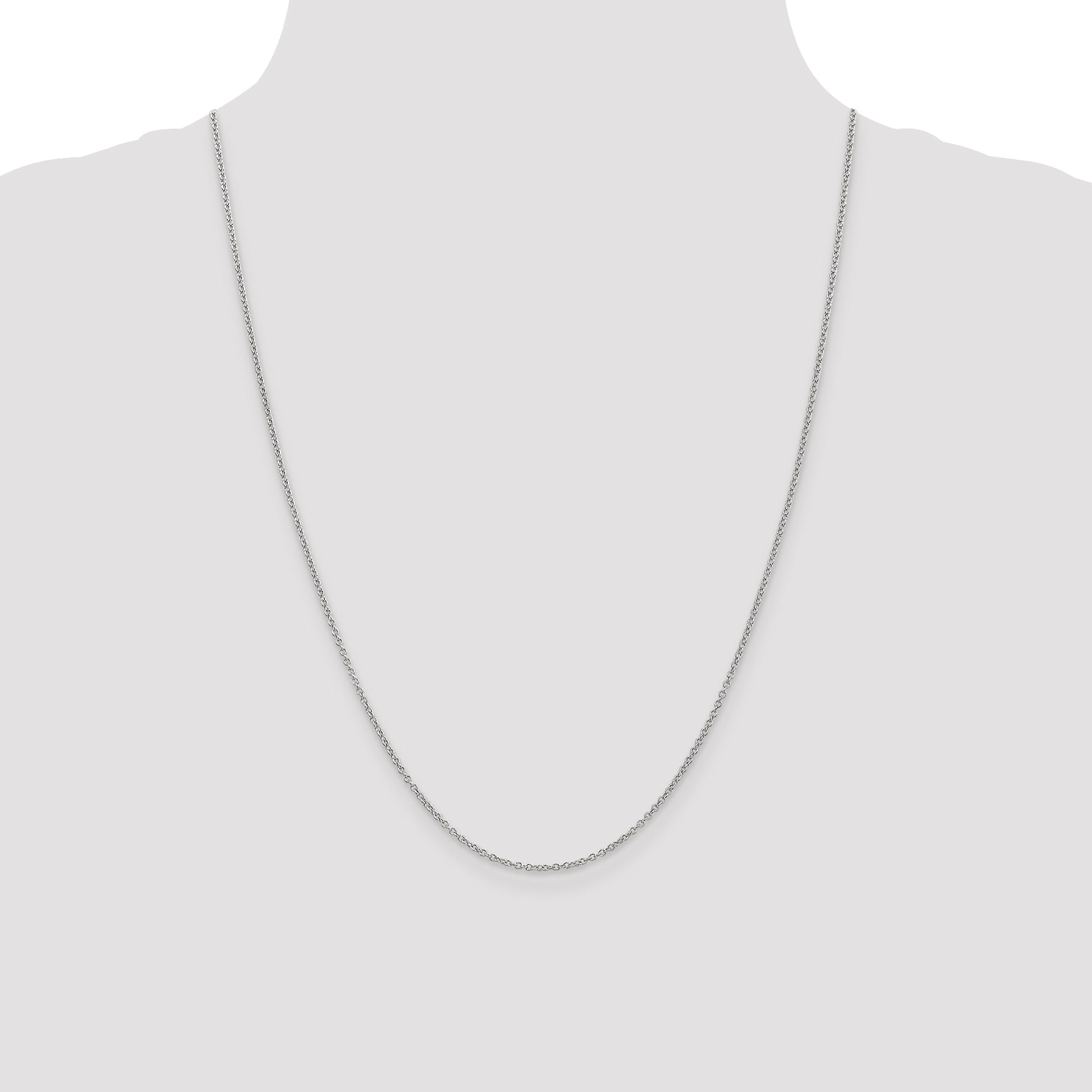 14K White Gold 24 Inch 1.4mm Round Open Wide Link Cable With Lobster Clasp Chain Necklace