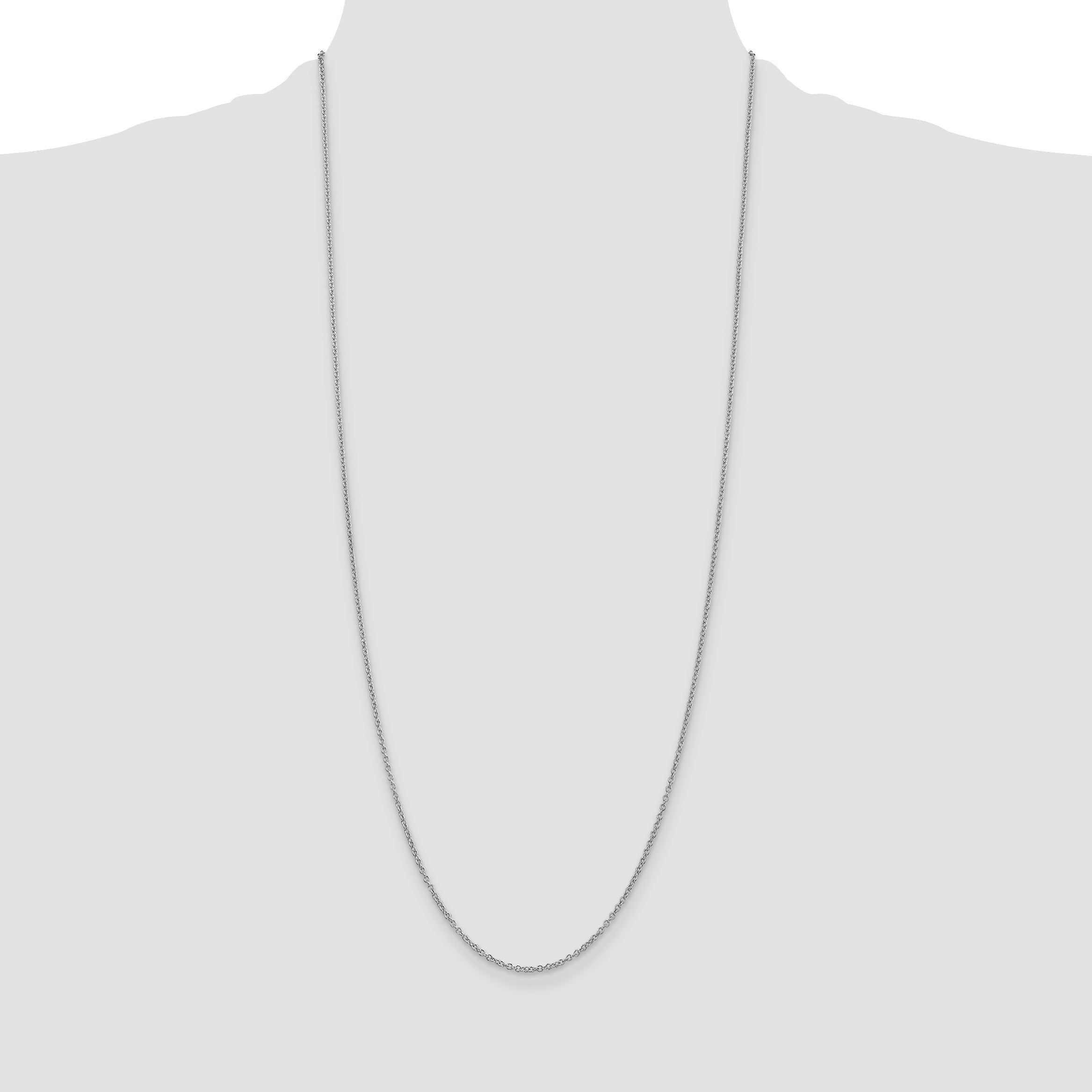 14K White Gold 30 Inch 1.4mm Round Open Wide Link Cable With Lobster Clasp Chain Necklace