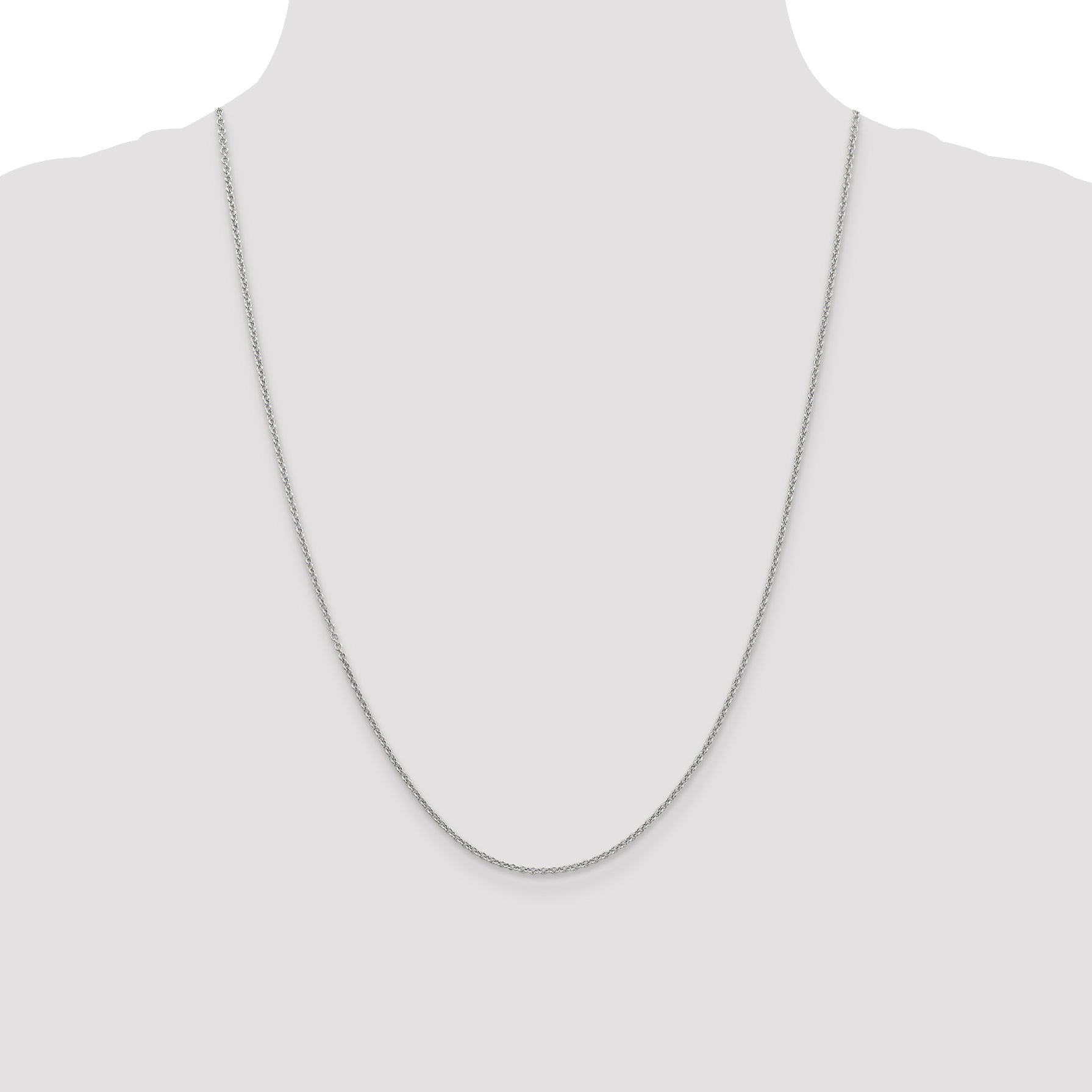 14K White Gold 24 Inch 1.6mm Round Open Link Cable With Lobster Clasp Chain Necklace