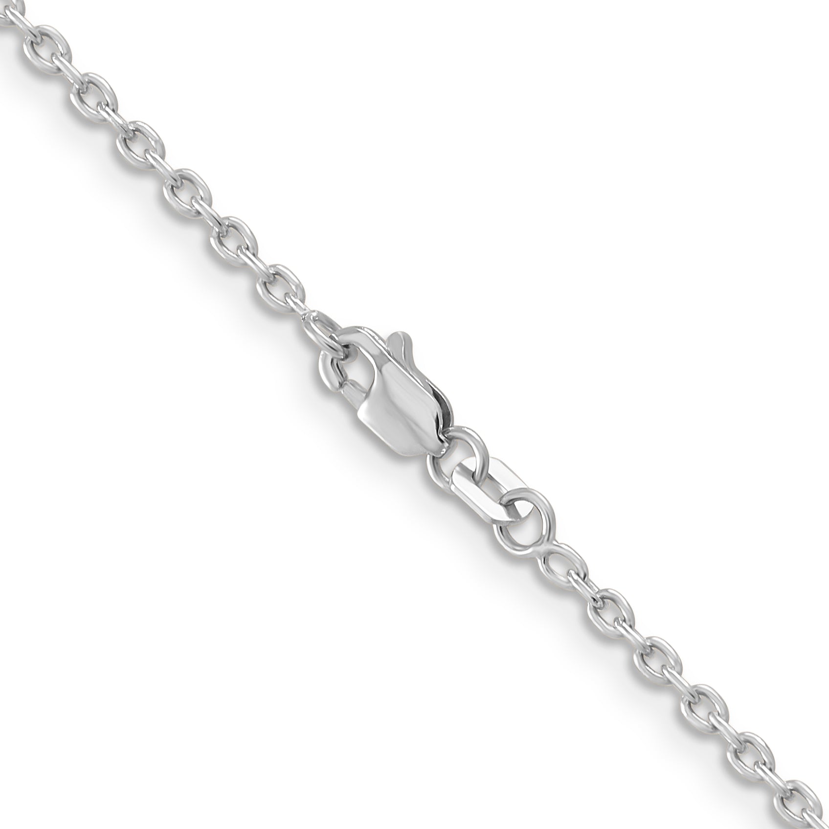 14K White Gold 18 Inch 2mm Round Open Link Cable With Lobster Clasp Chain Necklace