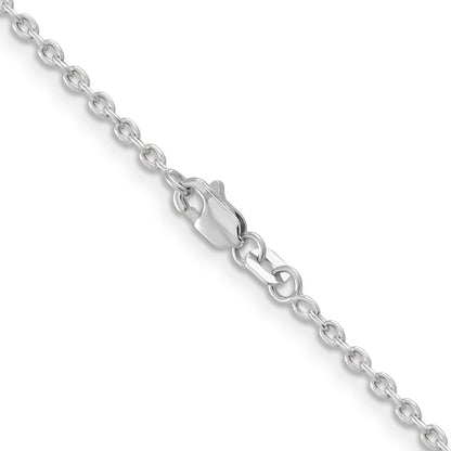 14K White Gold 22 Inch 2mm Round Open Link Cable With Lobster Clasp Chain Necklace