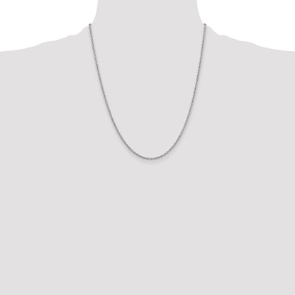 14K White Gold 22 Inch 2mm Round Open Link Cable With Lobster Clasp Chain Necklace