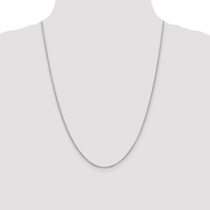 14K White Gold 24 Inch 2mm Round Open Link Cable With Lobster Clasp Chain Necklace