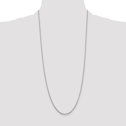 14K White Gold 30 Inch 2mm Round Open Link Cable With Lobster Clasp Chain Necklace