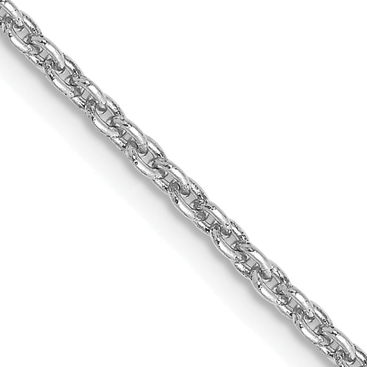 14K White Gold 22 Inch 2mm Round Open Link Cable With Lobster Clasp Chain Necklace