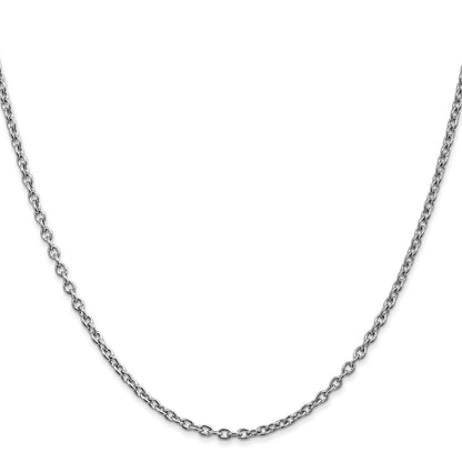 14K White Gold 30 Inch 2.4mm Round Open Link Cable With Lobster Clasp Chain Necklace