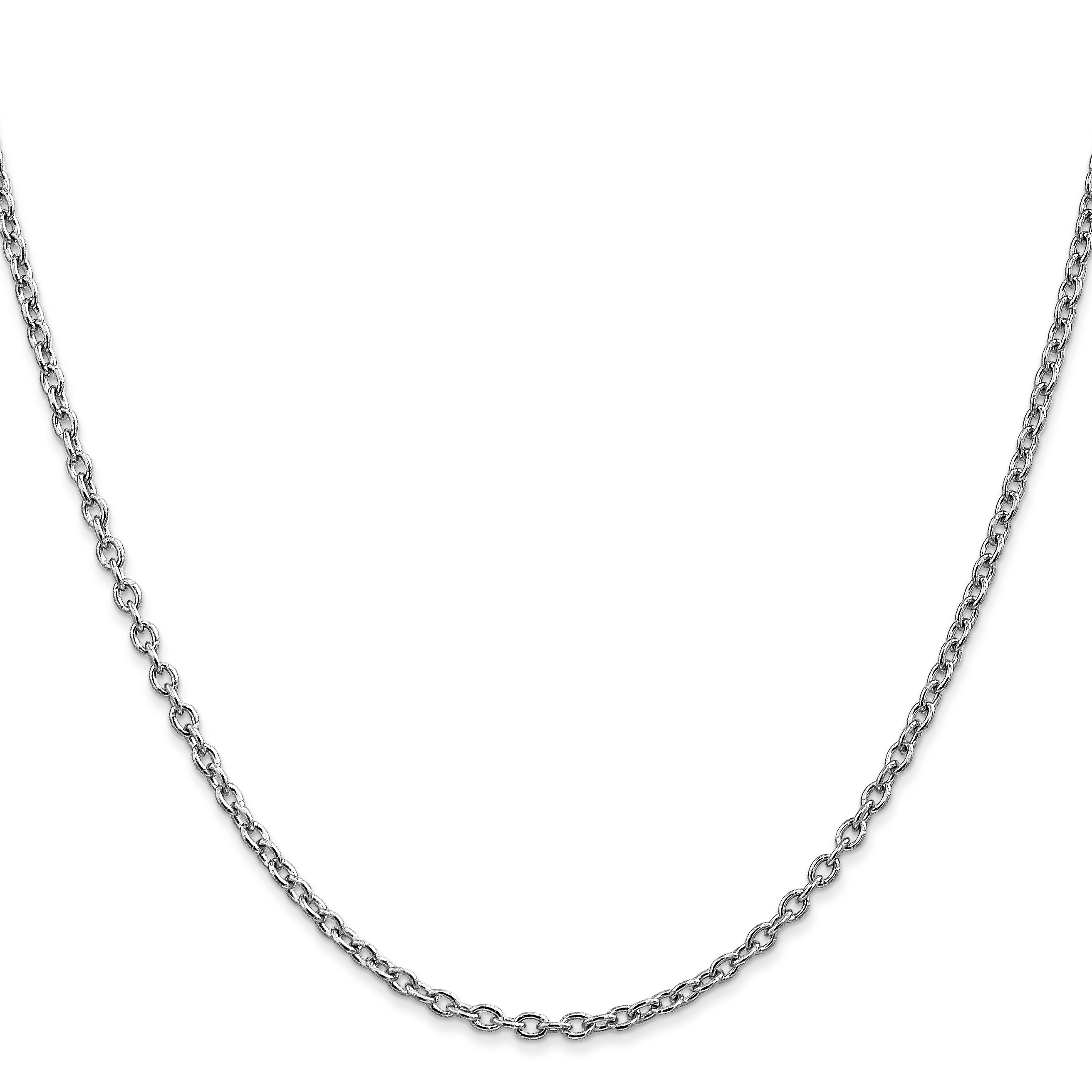 14K White Gold 20 Inch 2.4mm Round Open Link Cable With Lobster Clasp Chain Necklace