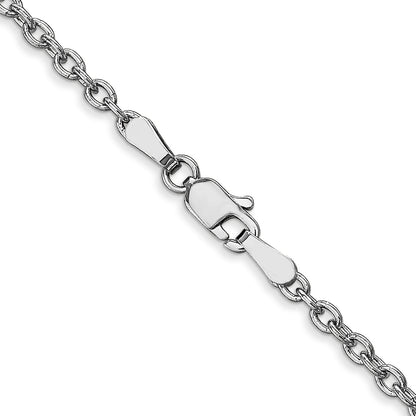 14K White Gold 24 Inch 2.4mm Round Open Link Cable With Lobster Clasp Chain Necklace