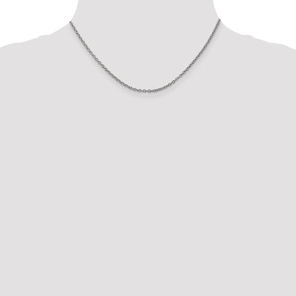 14K White Gold 16 Inch 2.4mm Round Open Link Cable With Lobster Clasp Chain Necklace