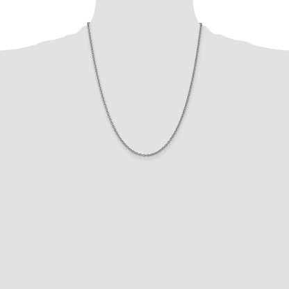 14K White Gold 22 Inch 2.4mm Round Open Link Cable With Lobster Clasp Chain Necklace