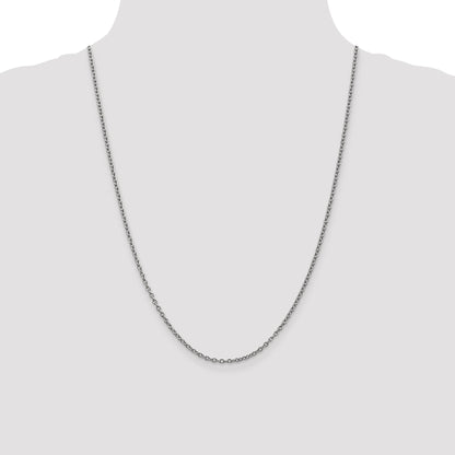 14K White Gold 24 Inch 2.4mm Round Open Link Cable With Lobster Clasp Chain Necklace