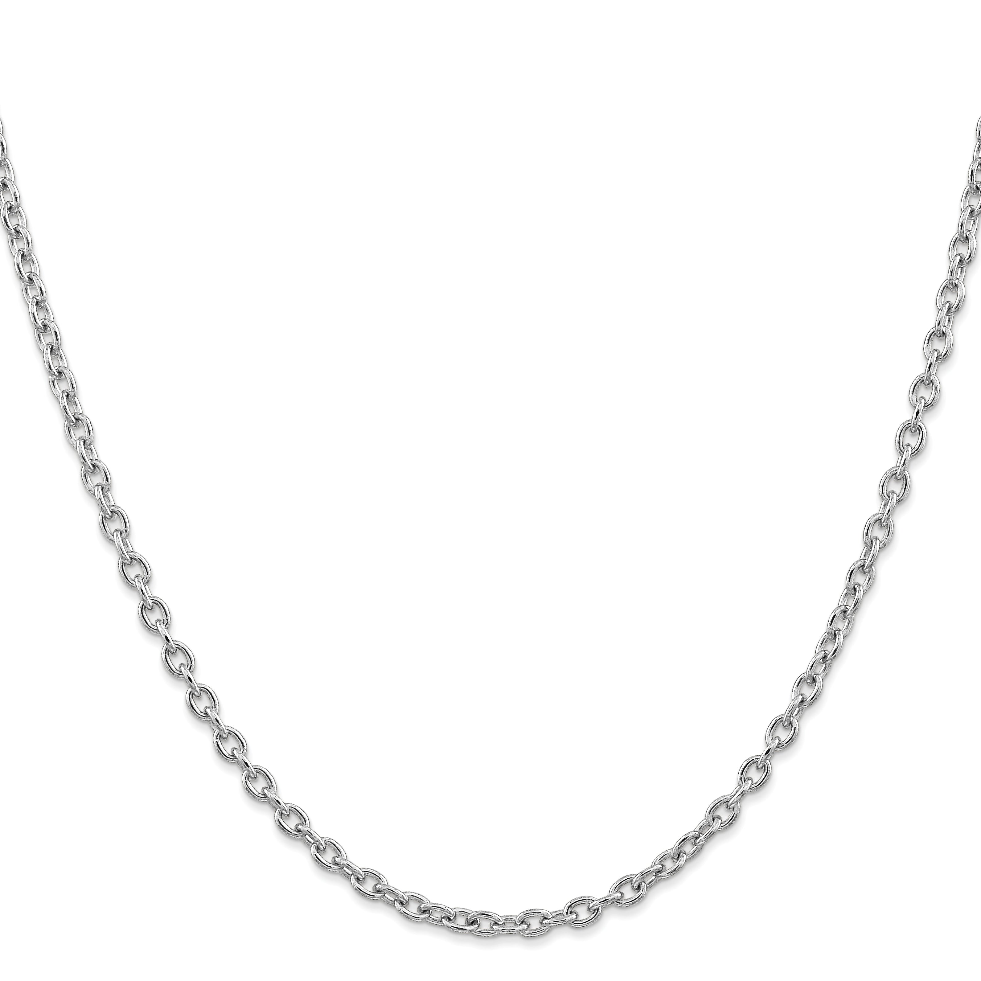 14K White Gold 30 Inch 3.2mm Round Open Link Cable With Lobster Clasp Chain Necklace