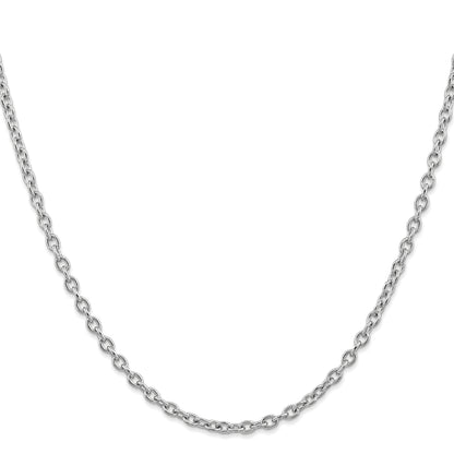 14K White Gold 24 Inch 3.2mm Round Open Link Cable With Lobster Clasp Chain Necklace