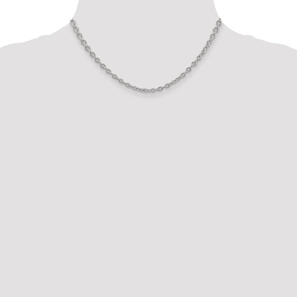 14K White Gold 16 Inch 3.2mm Round Open Link Cable With Lobster Clasp Chain Necklace