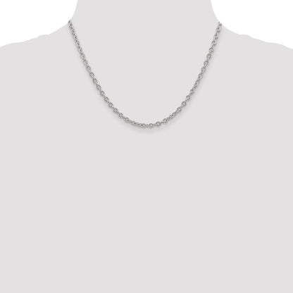 14K White Gold 18 Inch 3.2mm Round Open Link Cable With Lobster Clasp Chain Necklace