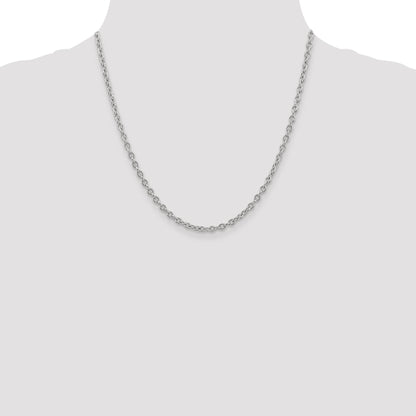 14K White Gold 20 Inch 3.2mm Round Open Link Cable With Lobster Clasp Chain Necklace