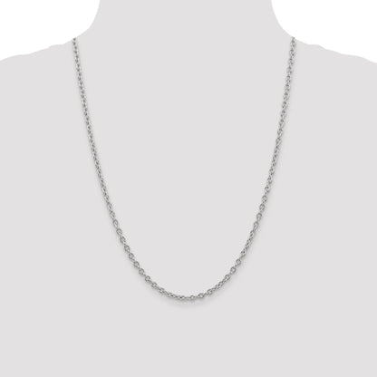 14K White Gold 24 Inch 3.2mm Round Open Link Cable With Lobster Clasp Chain Necklace