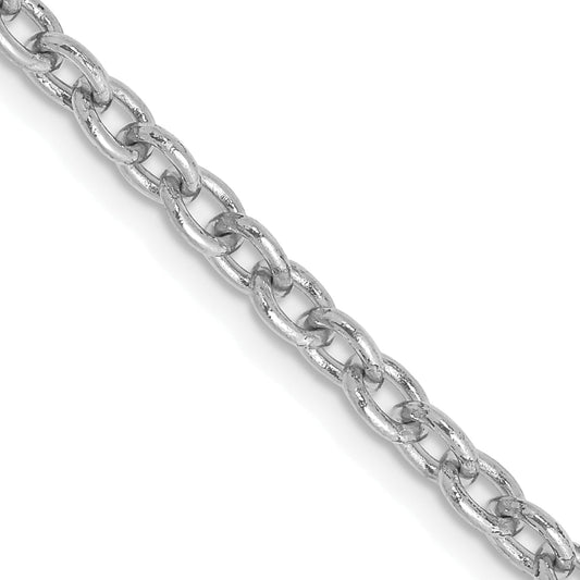 14K White Gold 24 Inch 3.2mm Round Open Link Cable With Lobster Clasp Chain Necklace