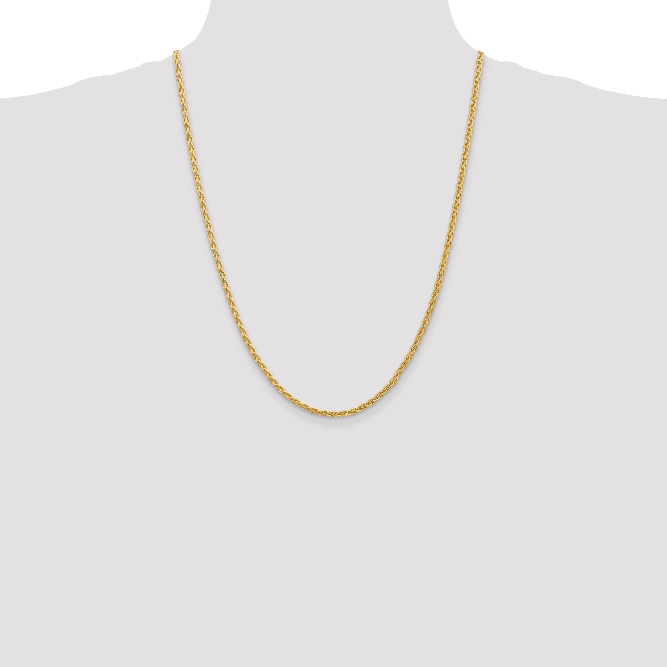 14K Yellow Gold 24 Inch 3mm Parisian Wheat With Lobster Clasp Chain Necklace