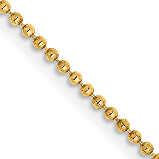 14K Yellow Gold 20 Inch 1.2mm Diamond-Cut Beaded With Lobter Clasp Pendant Chain