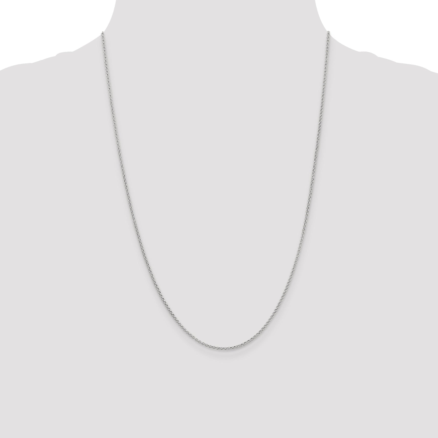 14K White Gold 24 Inch 1.55mm Rolo With Lobster Clasp Pendant Chain Necklace