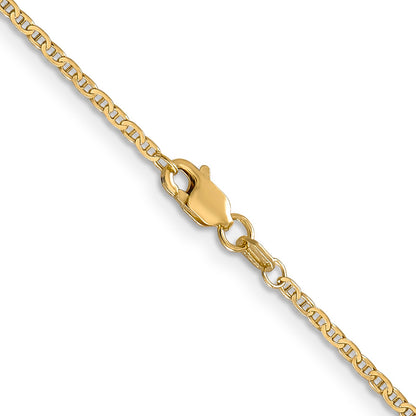 14K Yellow Gold 22 Inch 1.5mm Lightweight Flat Anchor Link With Lobster Clasp Pendant Chain