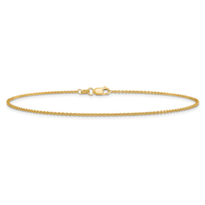 14K Yellow Gold 10 Inch 1.4mm Round Open Link Cable With Lobster Clasp Anklet