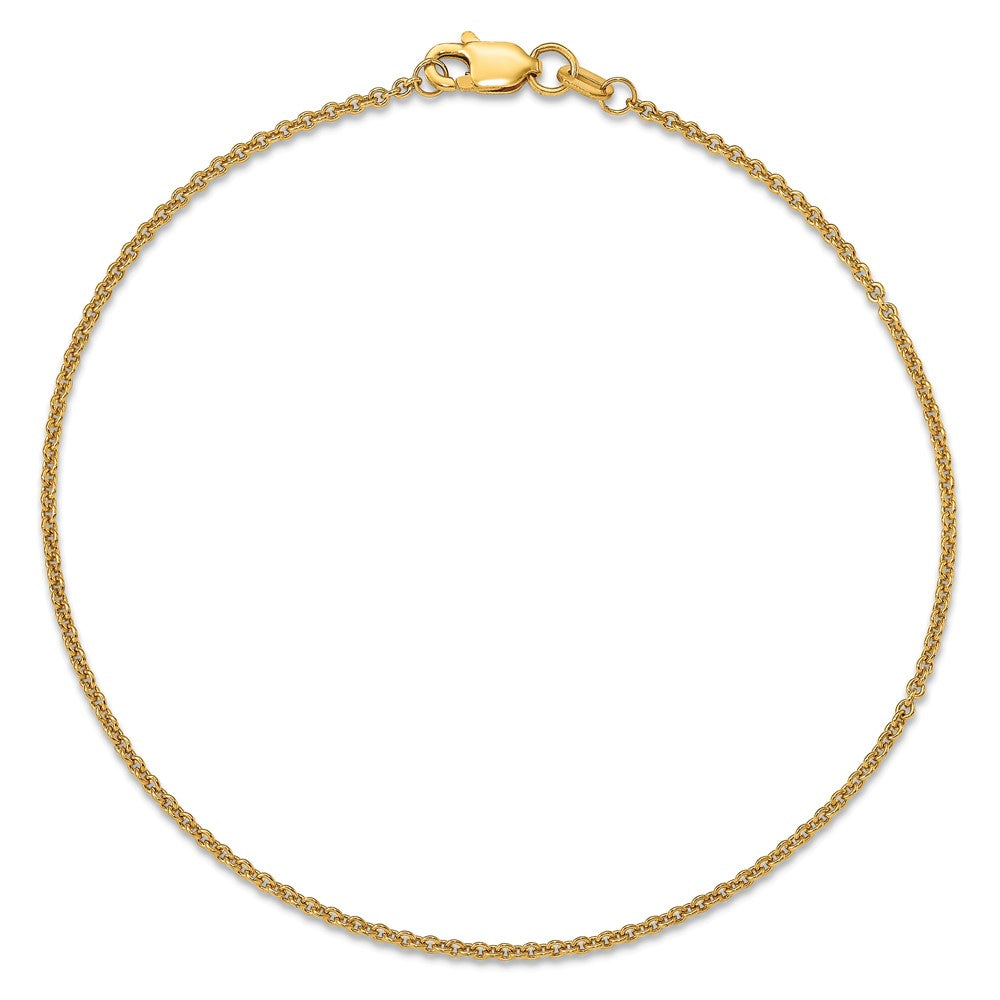 14K Yellow Gold 9 Inch 1.4mm Round Open Link Cable With Lobster Clasp Anklet