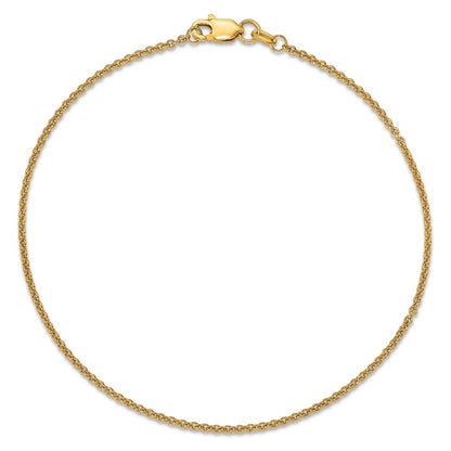 14K Yellow Gold 9 Inch 1.4mm Round Open Link Cable With Lobster Clasp Anklet