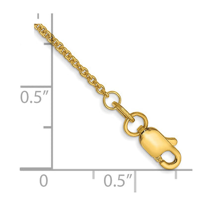 14K Yellow Gold 9 Inch 1.4mm Round Open Link Cable With Lobster Clasp Anklet