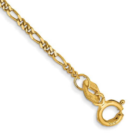 14K Yellow Gold 5.5 Inch 1.25mm Flat Figaro With Spring Pendant Ring Chain Bracelet
