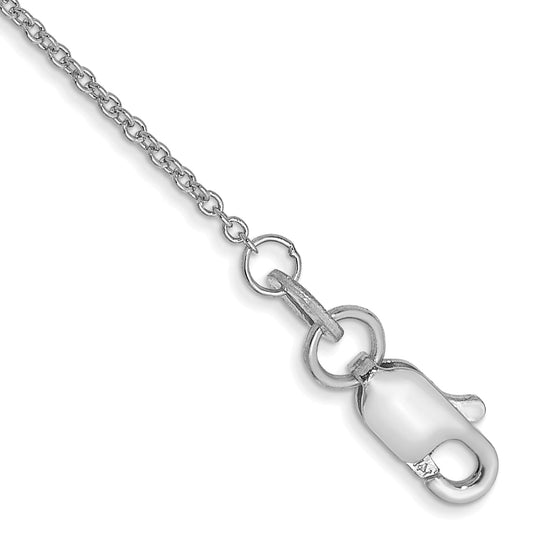 14K White Gold 10 Inch 1mm Round Open Link Cable With Lobster Clasp Anklet