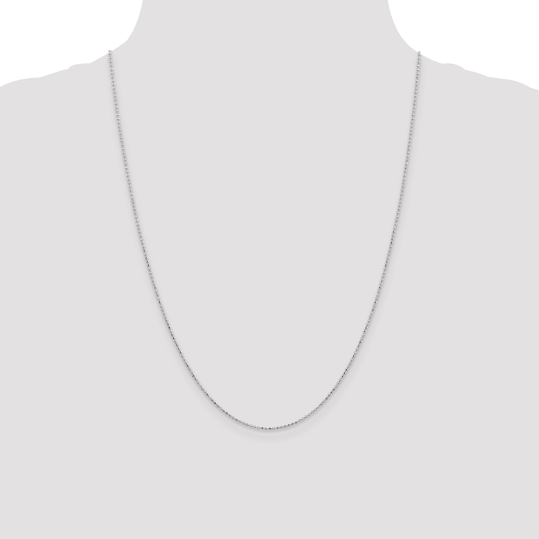 14K White Gold 24 Inch 1.2mm Diamond-Cut Beaded With Lobter Clasp Pendant Chain Necklace