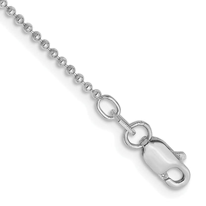 14K White Gold 9 Inch 1.2mm Diamond-Cut Beaded With Lobter Clasp Anklet