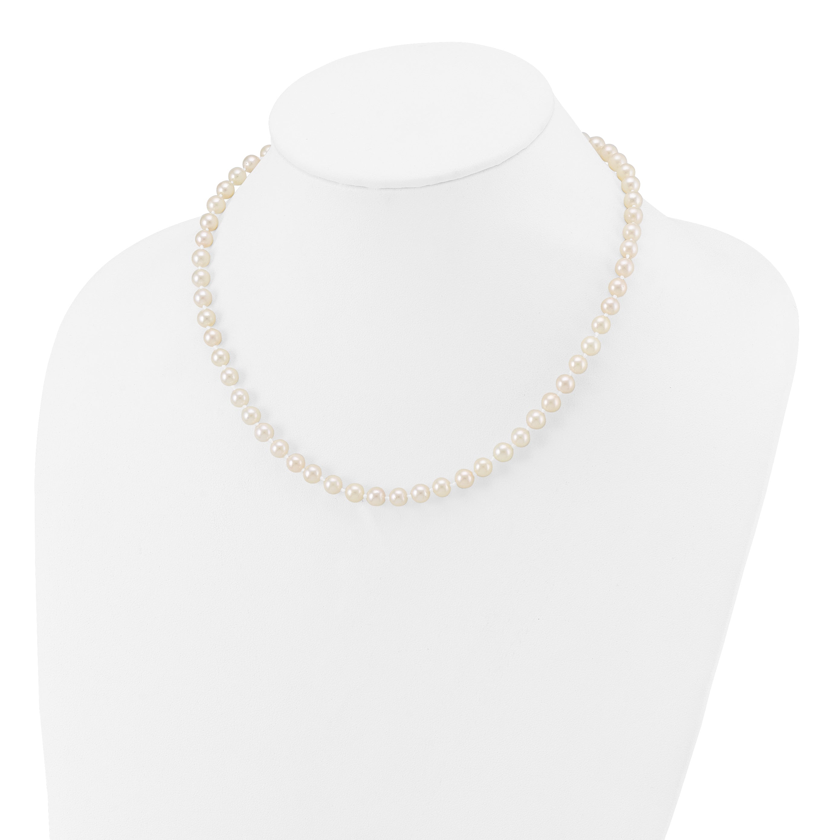 14K Yellow Gold 5 6mm White Round Akoya Saltwater Cultured Pearl 16 Inch Necklace