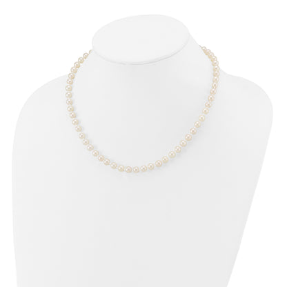14K Yellow Gold 5 6mm White Round Akoya Saltwater Cultured Pearl 16 Inch Necklace