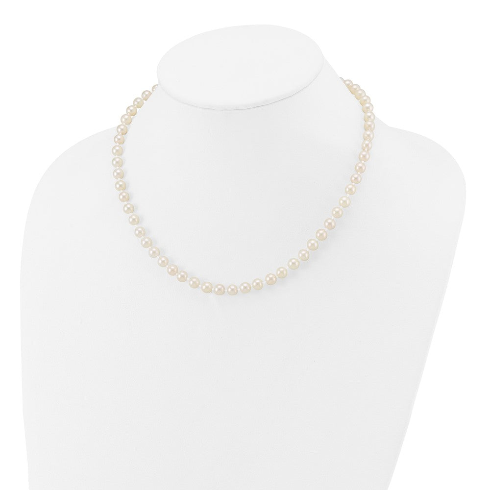 14K Yellow Gold 5 6mm White Round Akoya Saltwater Cultured Pearl 16 Inch Necklace