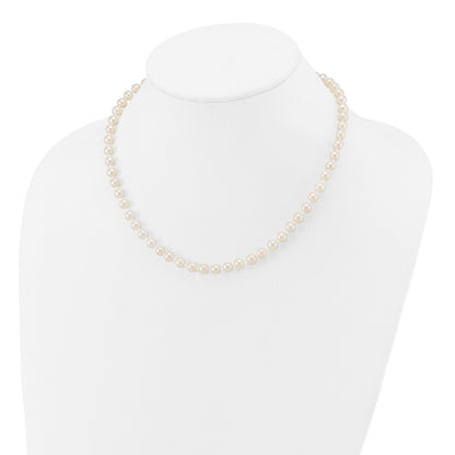14K Yellow Gold 5 6mm White Round Akoya Saltwater Cultured Pearl 16 Inch Necklace