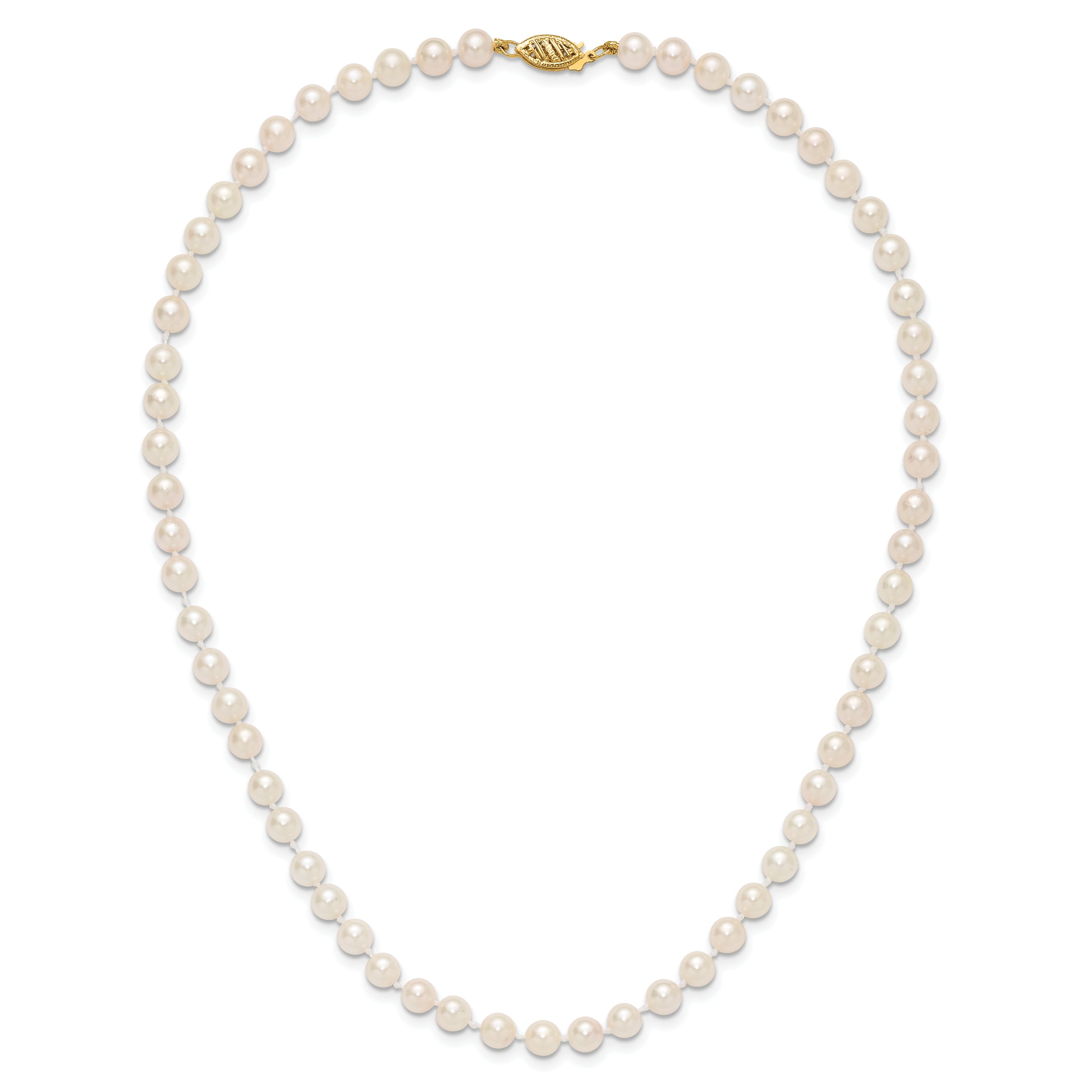 14K Yellow Gold 5 6mm White Round Akoya Saltwater Cultured Pearl 16 Inch Necklace