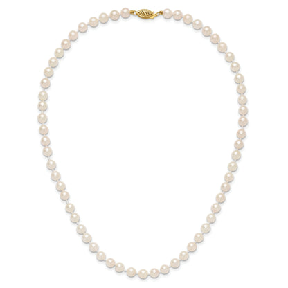 14K Yellow Gold 5 6mm White Round Akoya Saltwater Cultured Pearl 16 Inch Necklace
