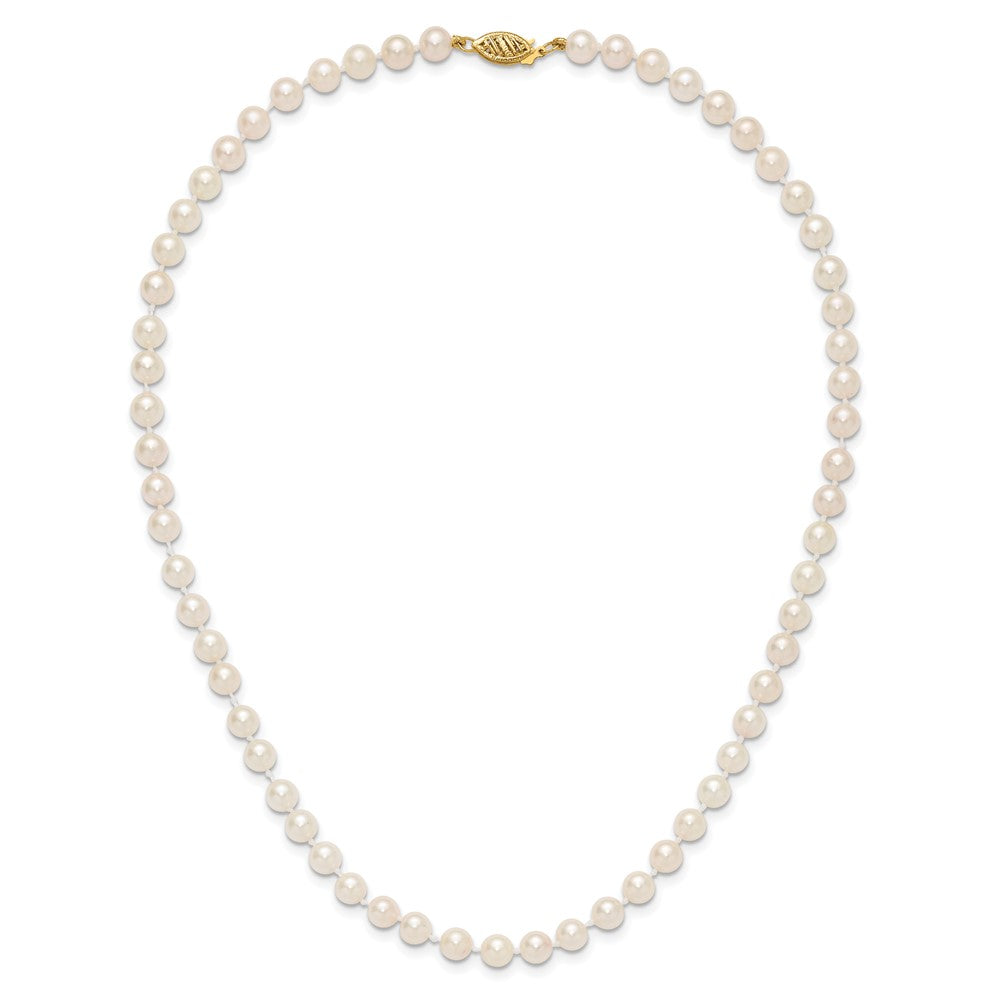14K Yellow Gold 5 6mm White Round Akoya Saltwater Cultured Pearl 16 Inch Necklace