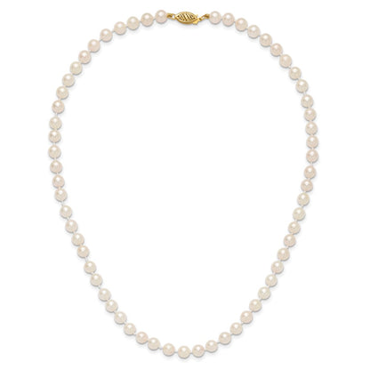 14K Yellow Gold 5 6mm White Round Akoya Saltwater Cultured Pearl 16 Inch Necklace