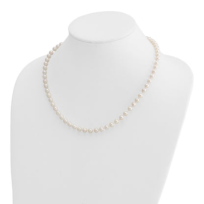 14K Yellow Gold 5 6mm White Round Akoya Saltwater Cultured Pearl 18 Inch Necklace