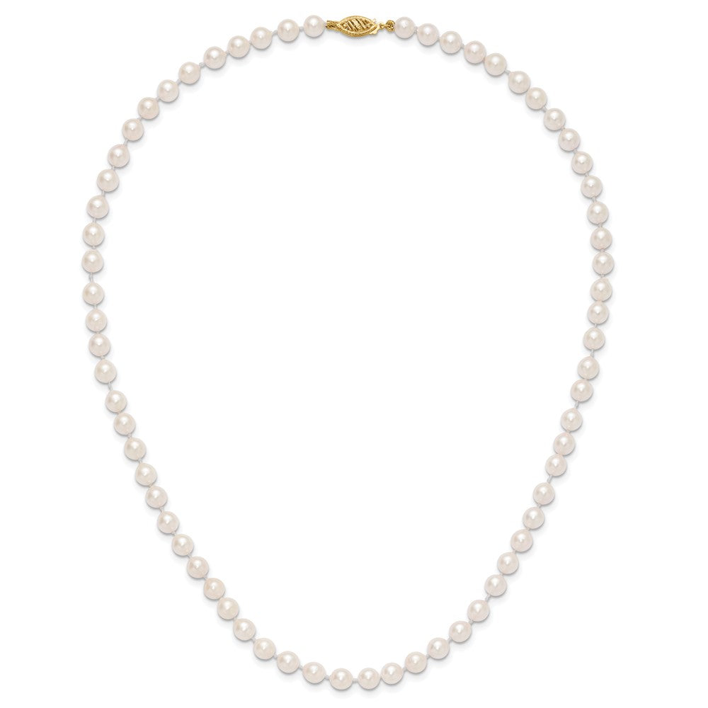 14K Yellow Gold 5 6mm White Round Akoya Saltwater Cultured Pearl 18 Inch Necklace