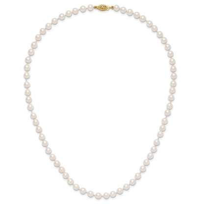 14K Yellow Gold 5 6mm White Round Akoya Saltwater Cultured Pearl 18 Inch Necklace